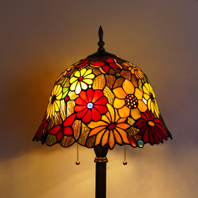 Stained Glass Daisy Dragonfly 2-Light Floor Lamp