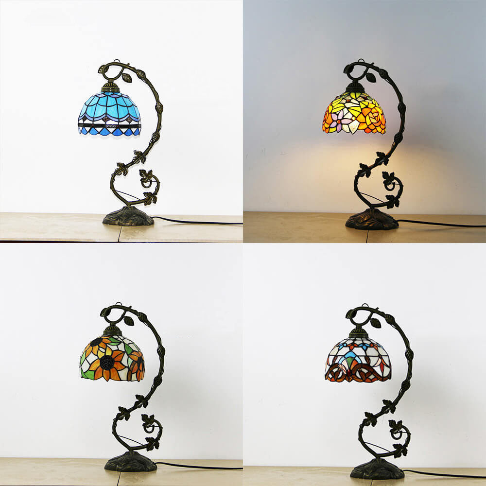 Rose Stained Glass Vine Table Lamp
