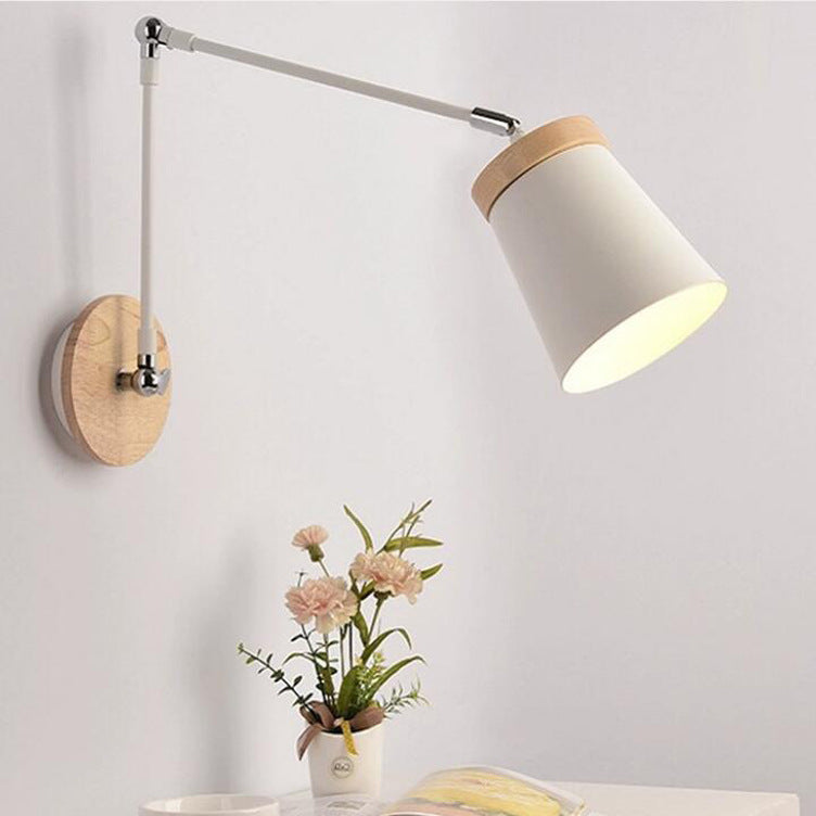 Solid Wood Iron Cylinder Wall Lamp