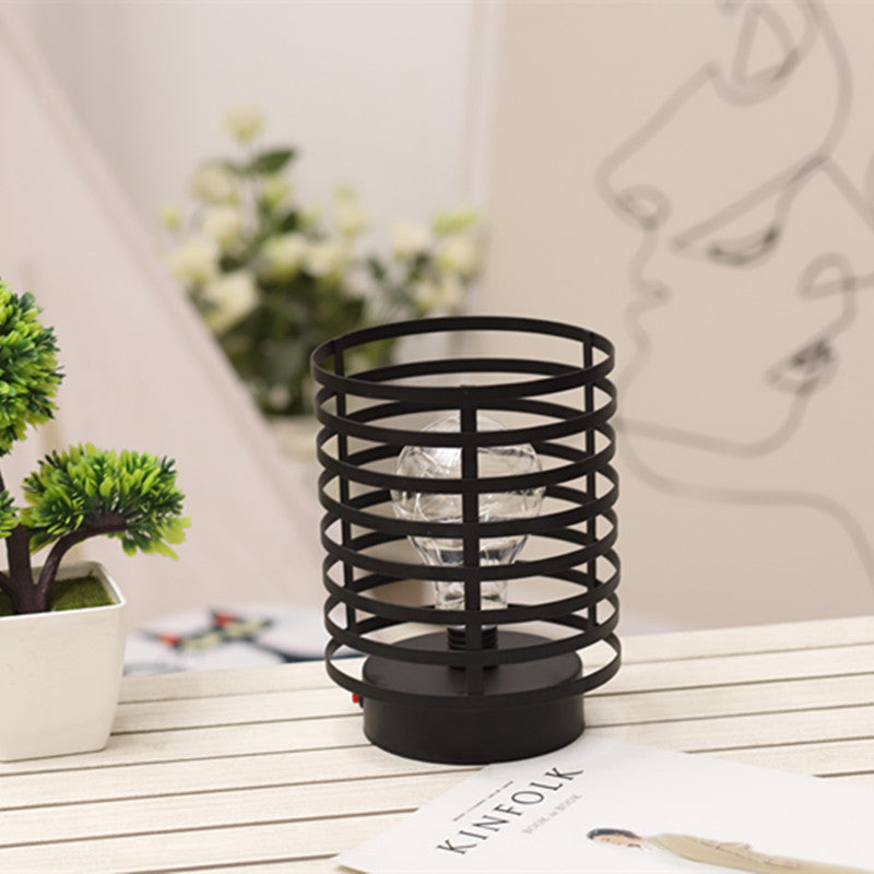 Round Column Iron Battery Table Lamp