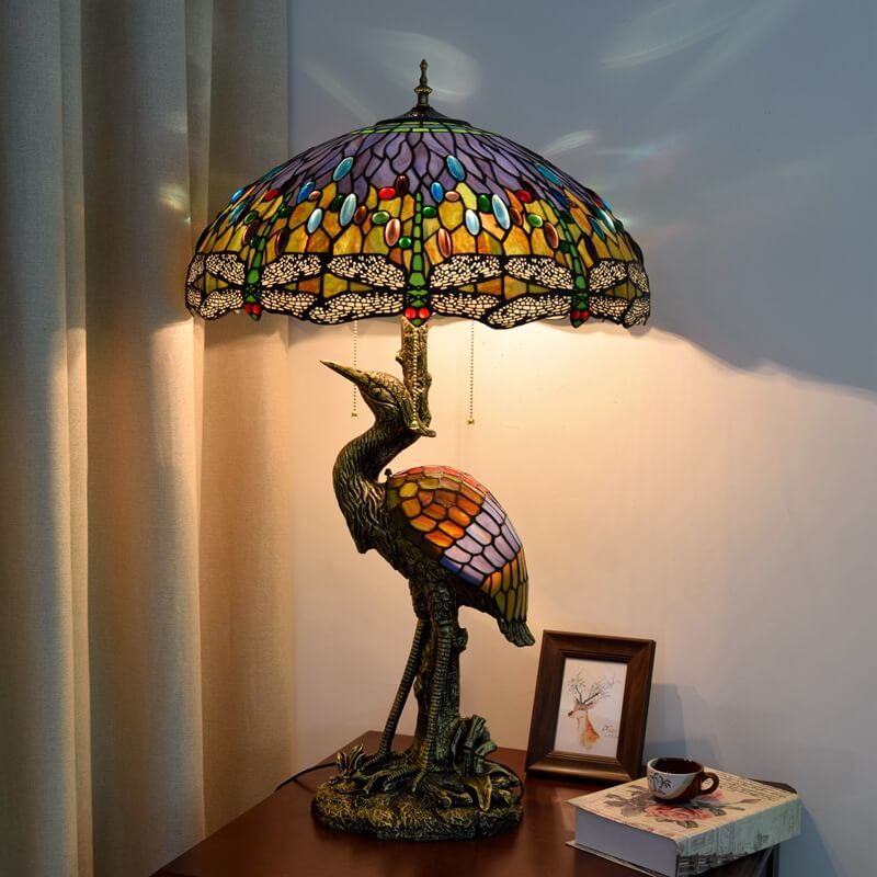 Crane Umbrella Resin Stained 3-Light Table Lamp