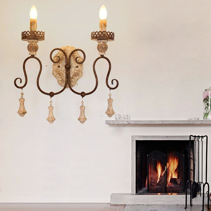 Candle-Holder Wooden Iron 1/2 Wall Lamp