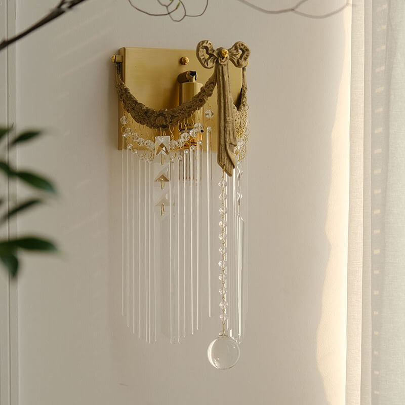Brass Crystal Square Bow Wall Lamp