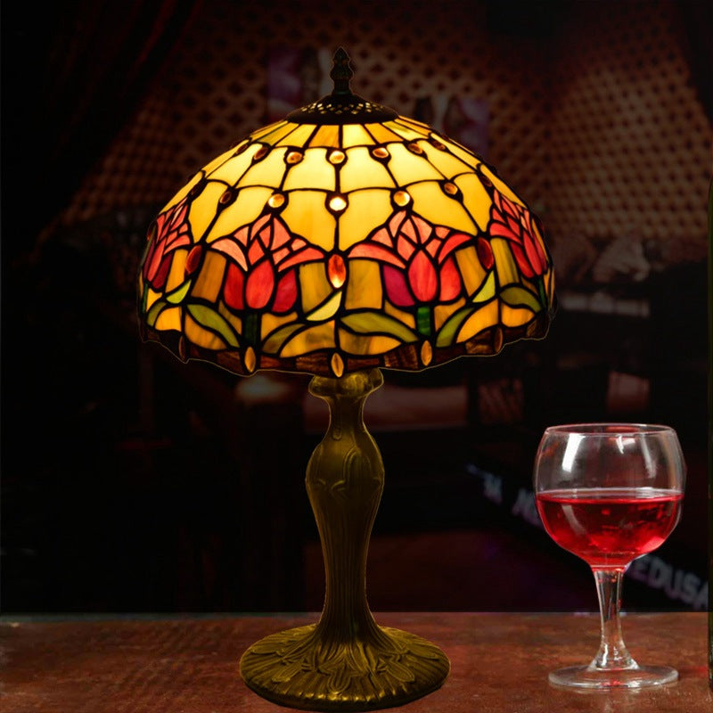 Stained Glass Red Tulip Table Lamp