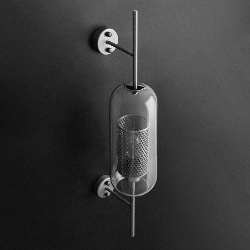 Cylinder Glass Iron Finish Wall Lamp