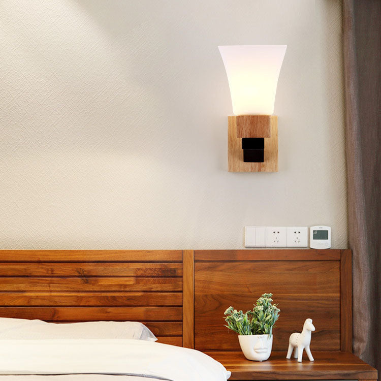 Quadrangular Solid Wood Iron Wall Lamp