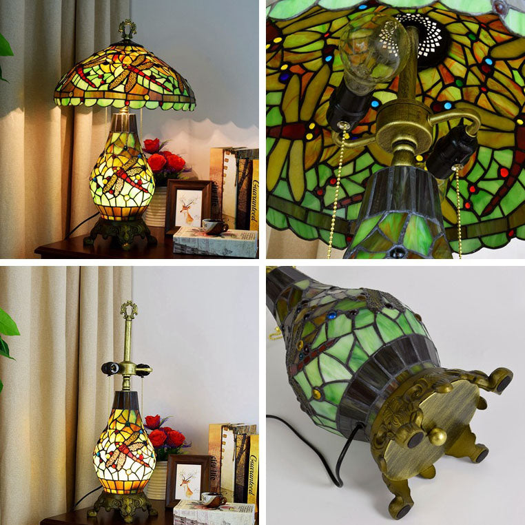 Green Dragonfly Oval 3-Light Table Lamp