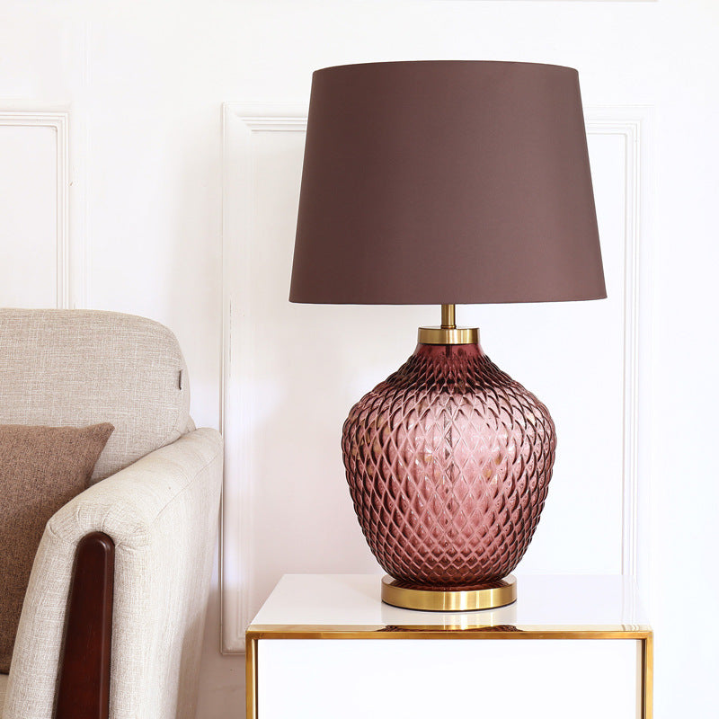 Lucite Vase Glass Fabric Table Lamp