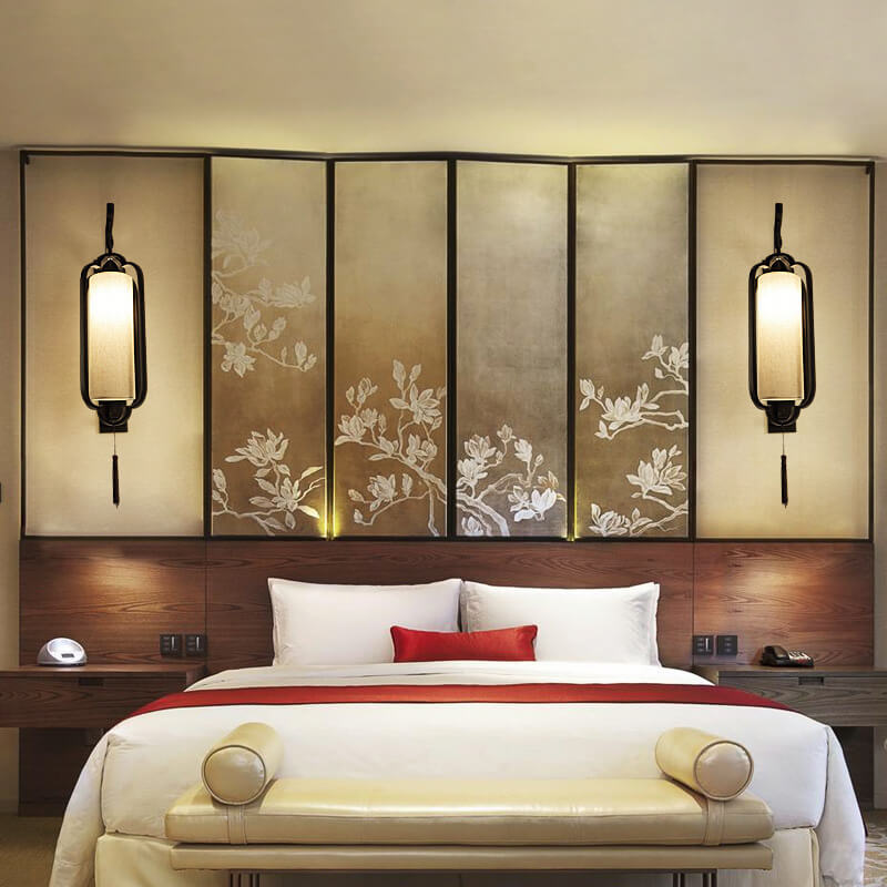 Iron Frame Tassel Fabric Wall Lamp