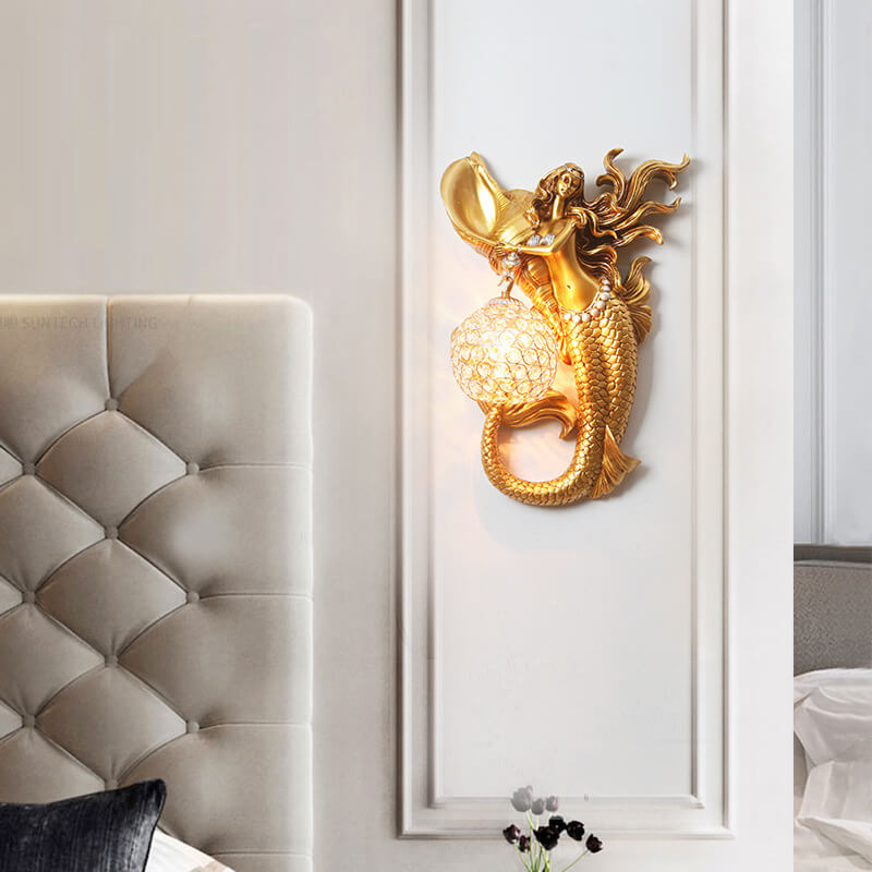 Resin Mermaid Shape Crystal Wall Lamp