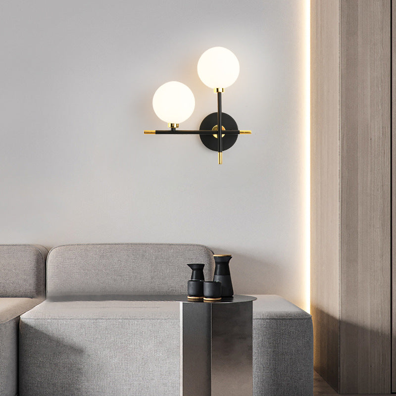 Glass Orb Iron Hallway 2-Light Wall Lamp