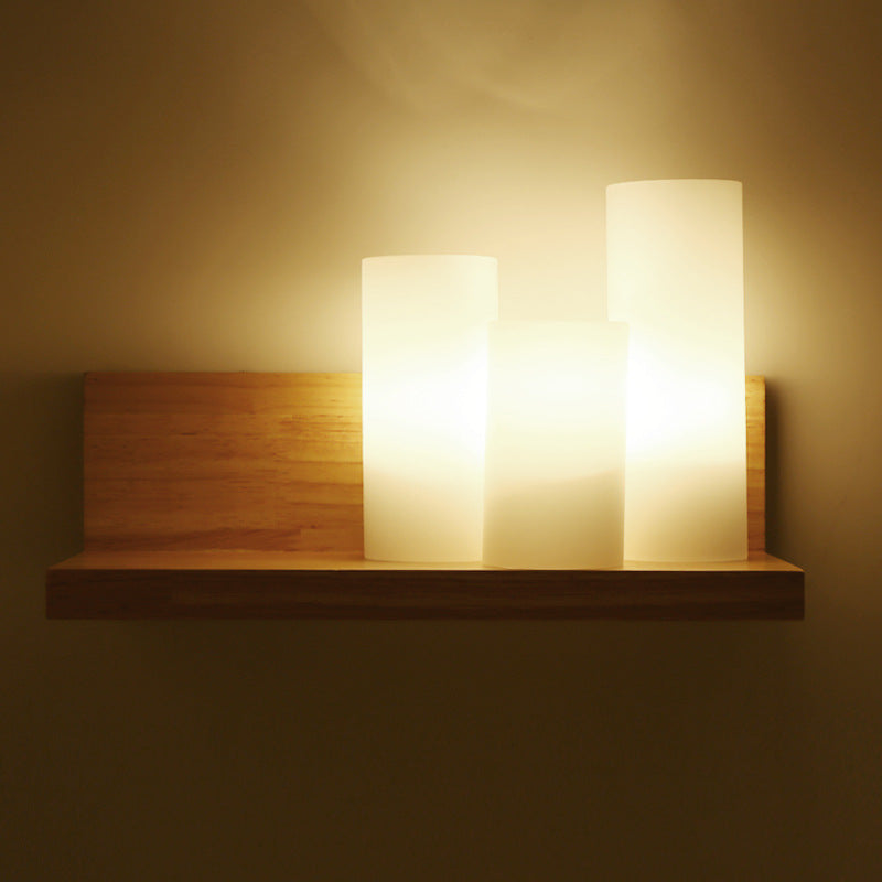 Cylindrical Wooden Glass Wall Lamp