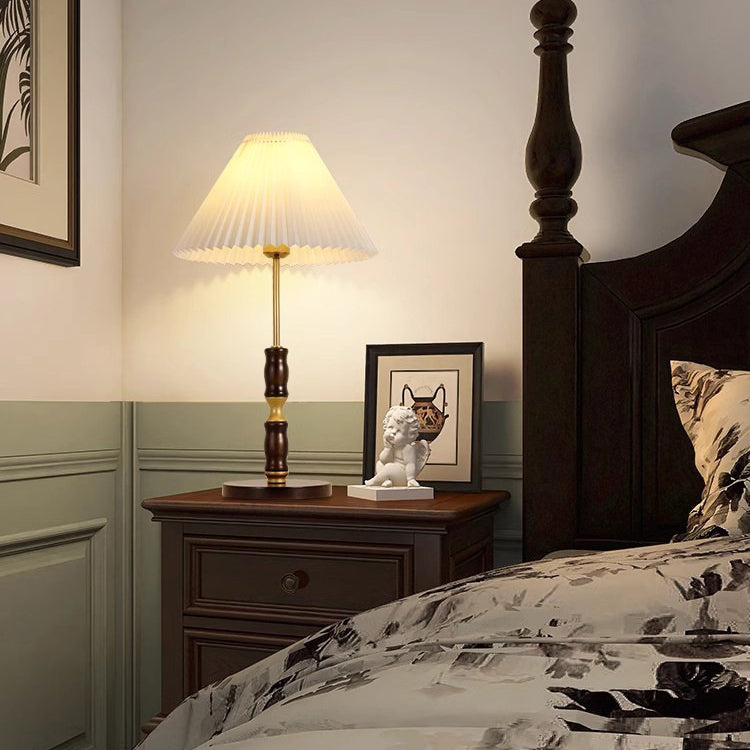 Pleated Cone Ironwood Fabric Table Lamp