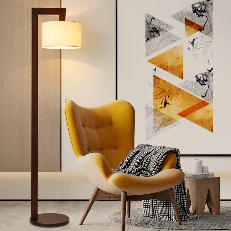 Walnut Fabric Drum Floor Lamp