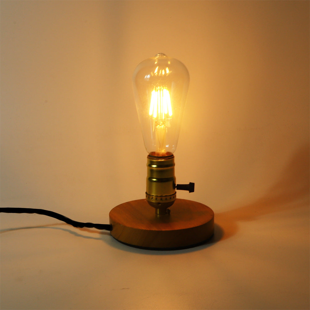 Glass Solid Wood Bedroom Table Lamp