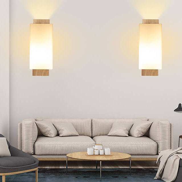 Solid Wood Square Glass Wall Lamp
