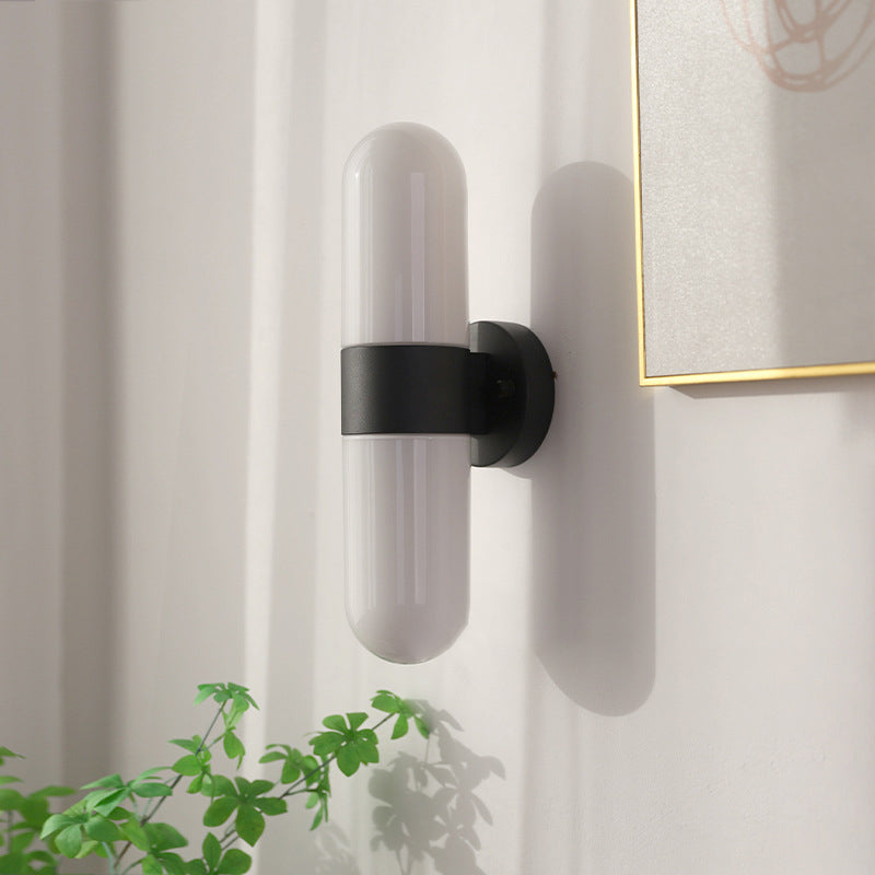 Capsule Iron Glass Bedroom 2-Light Wall Lamp