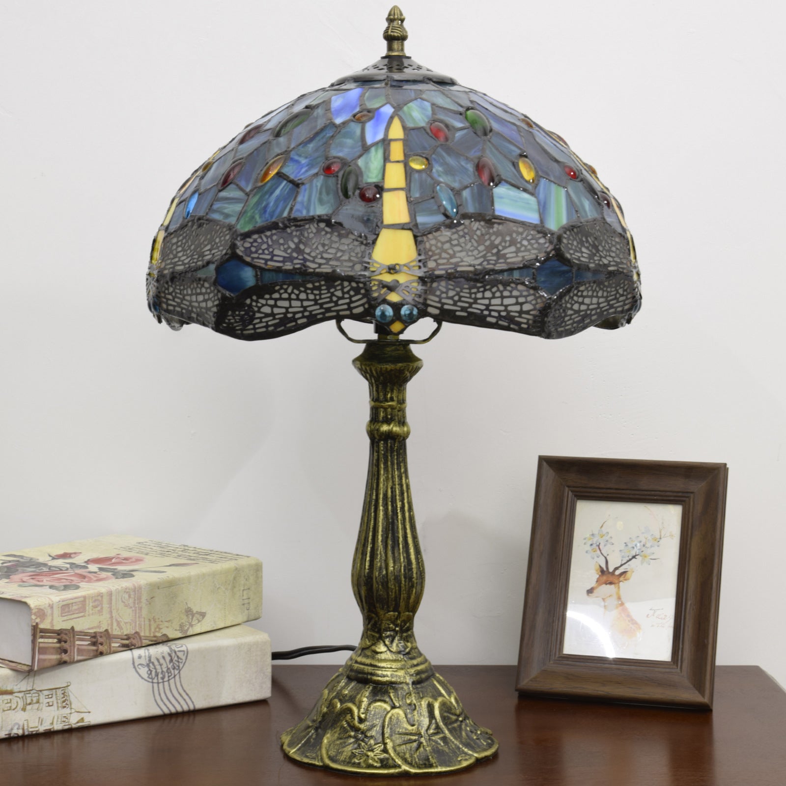 Dragonfly Stained Glass Study Table Lamp