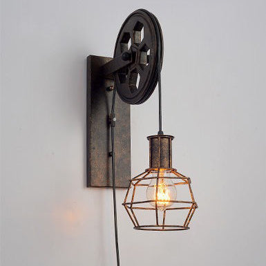 Iron Cage Pulley Liftable Wall Lamp