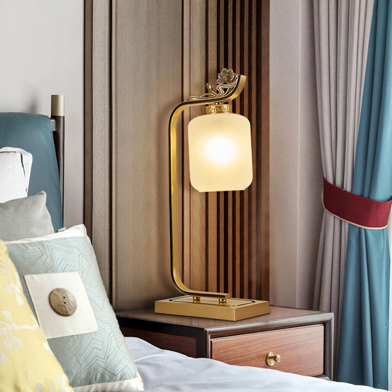 Lantern Cylinder Copper Glass Table Lamp