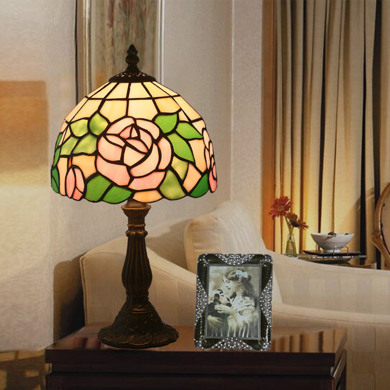 Rose Flower Stained Glass Table Lamp