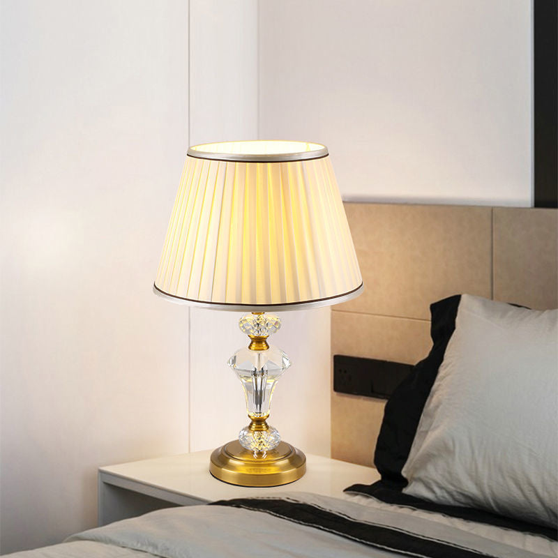 Crystal Pillar Fabric Table Lamp