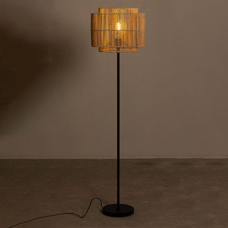 Rattan Weaving Cylinder Home Floor Lamp