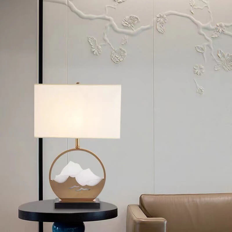Rectangular Round Metal Fabric Table Lamp