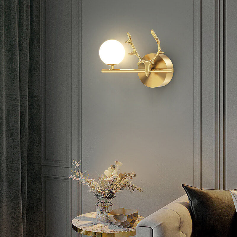 Antler Full Brass Glass Wall Lamp