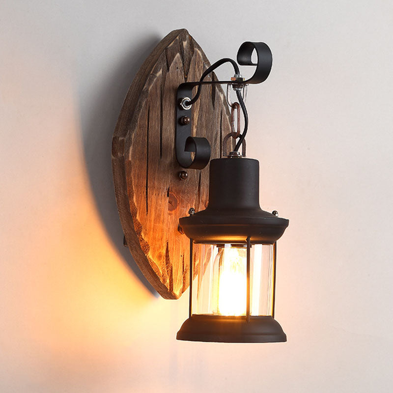 Farmhouse Wood Disc Iron Wall Lamp