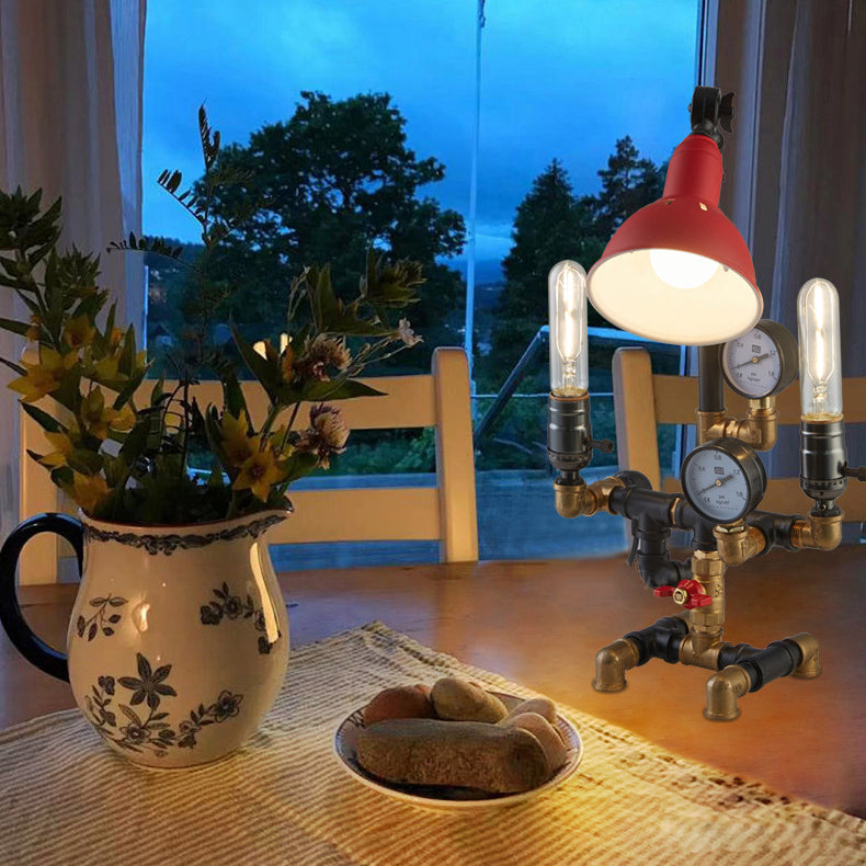 Plumbing Robot Aluminum Iron 3-Light Table Lamp
