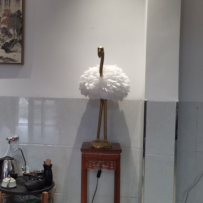 Goose Feather Metal Flamingo Table Lamp