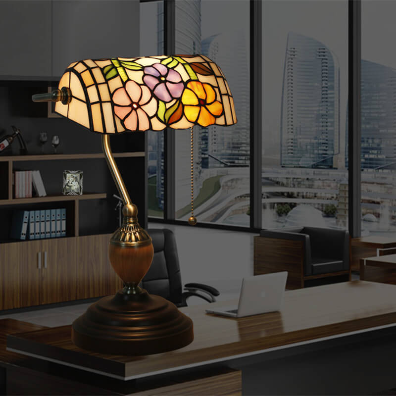 Flower Glass Banker Table Lamp