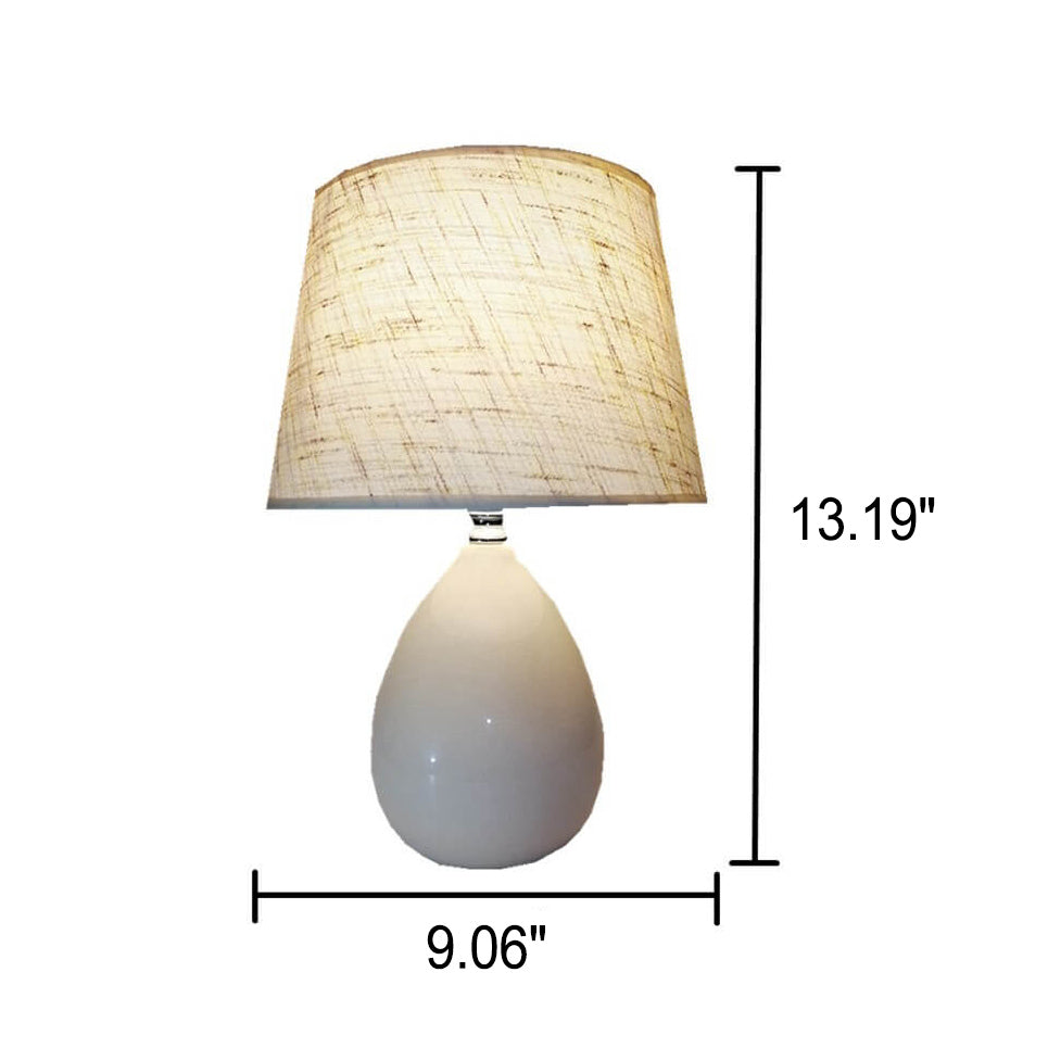 White Fabric Oval Ceramic Table Lamp