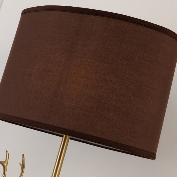 Fabric Brass Cylinder Deer Table Lamp