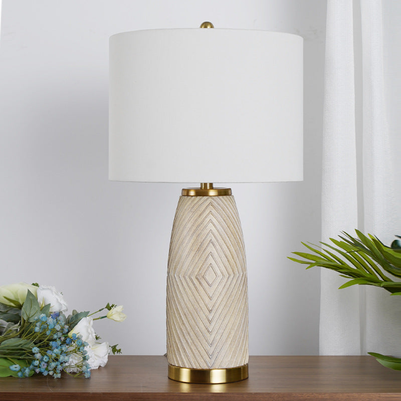 Fabric Drum Resin Column Table Lamp