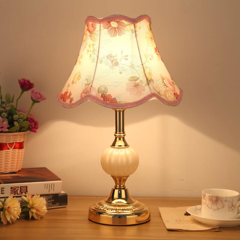 Floral Glass Fabric Table Lamp