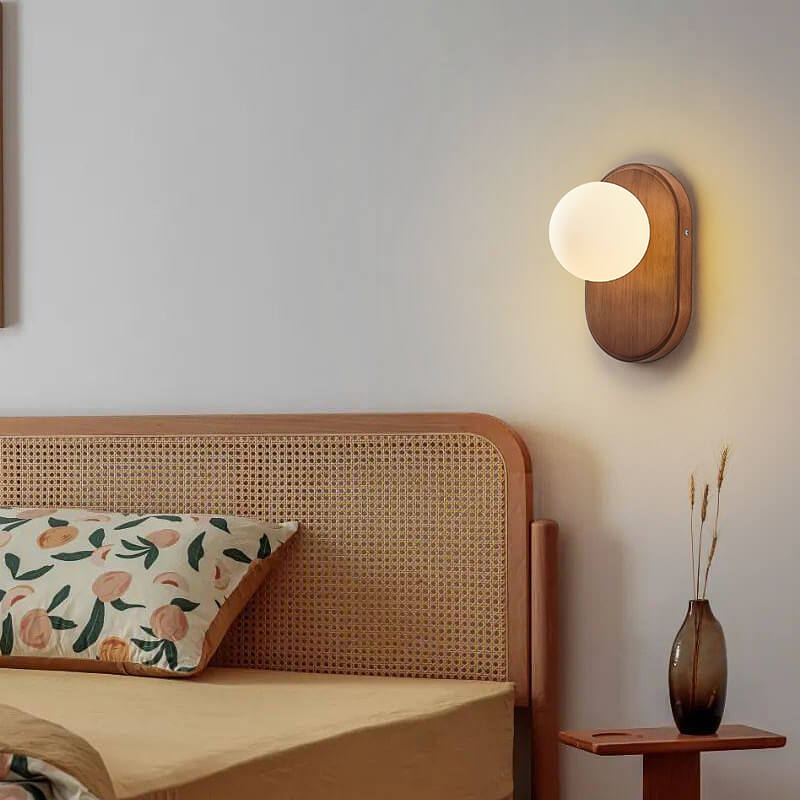 Oval Orb Solid Wood Wall Lamp
