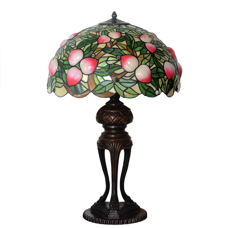 Peach Stained Glass Dome 3-Light Table Lamp