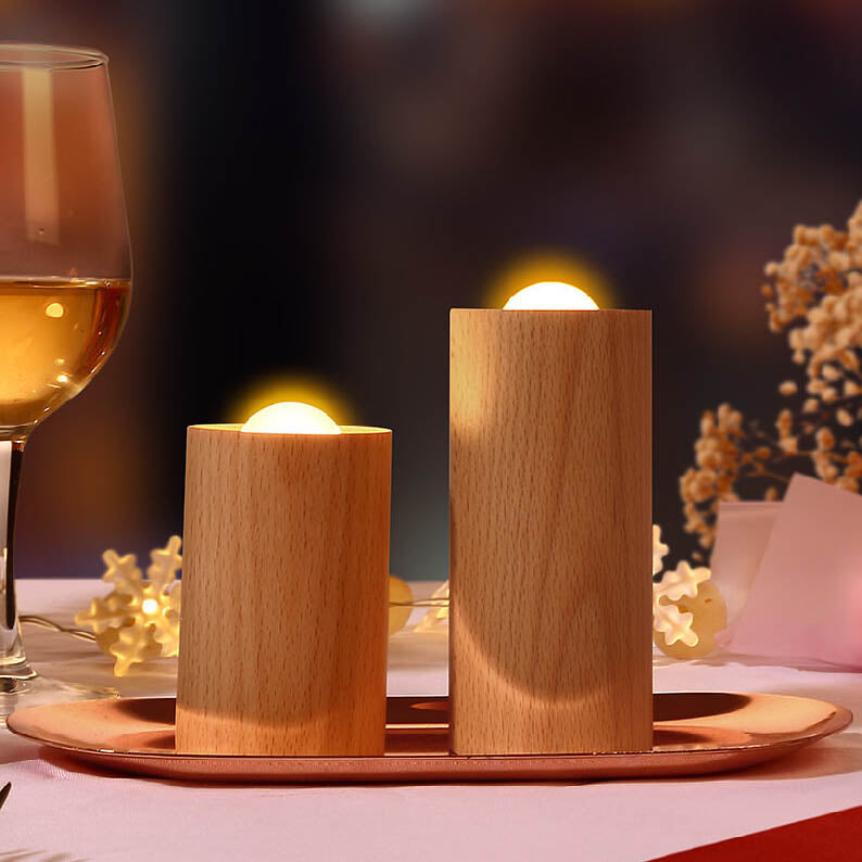 Wooden Cylindrical Table Lamp