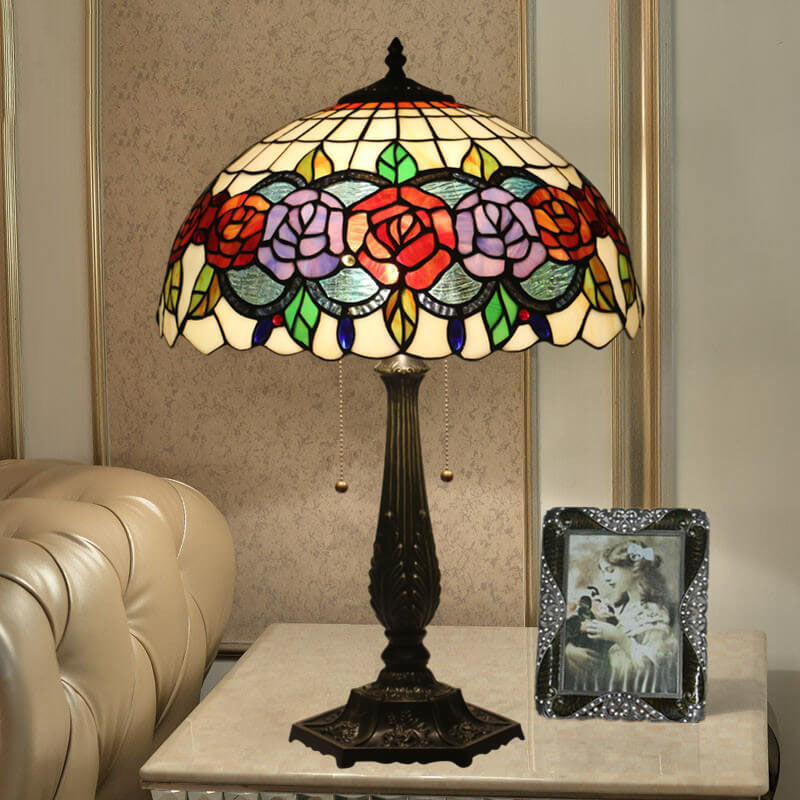 Rose Stained Glass Dome 2-Light Table Lamp