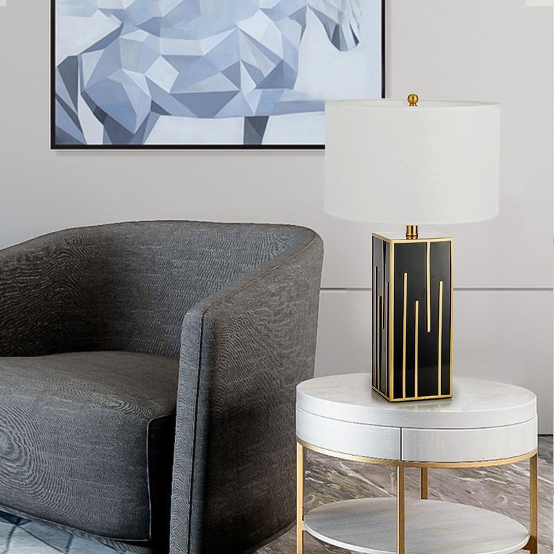 Fabric Drum Square Column Table Lamp