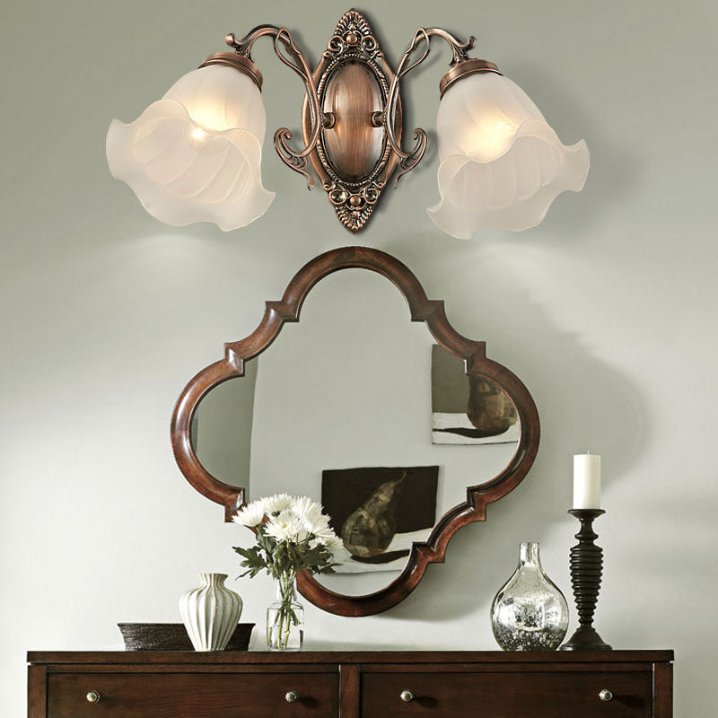 Iron Glass Flower Living 2-Light Wall Lamp