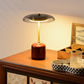 Brass Wood Glass Round Table Lamp
