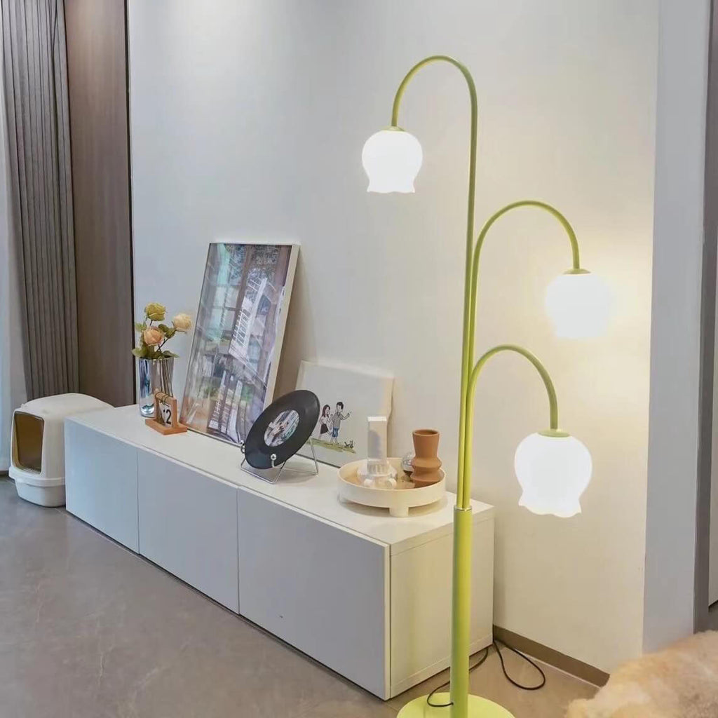 Bell Orchid Glass Lampshade 3-Light Floor Lamp