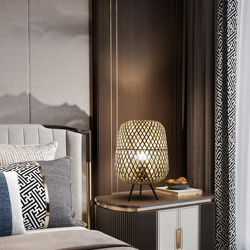 Rattan Weaving Oval Ball Table Lamp