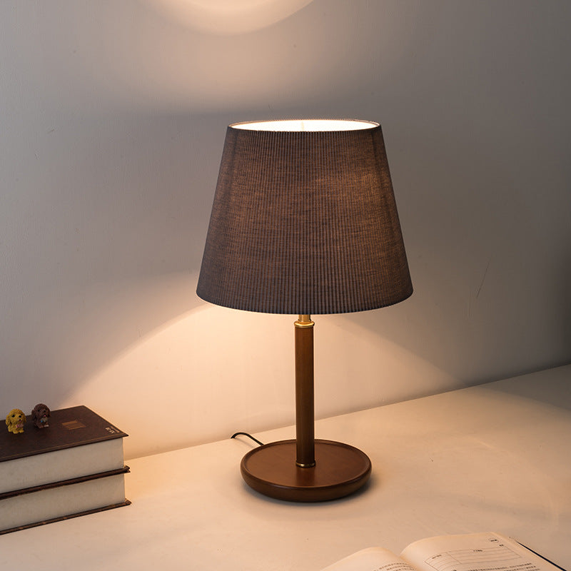 Pleated Fabric Wooden Bedroom Table Lamp