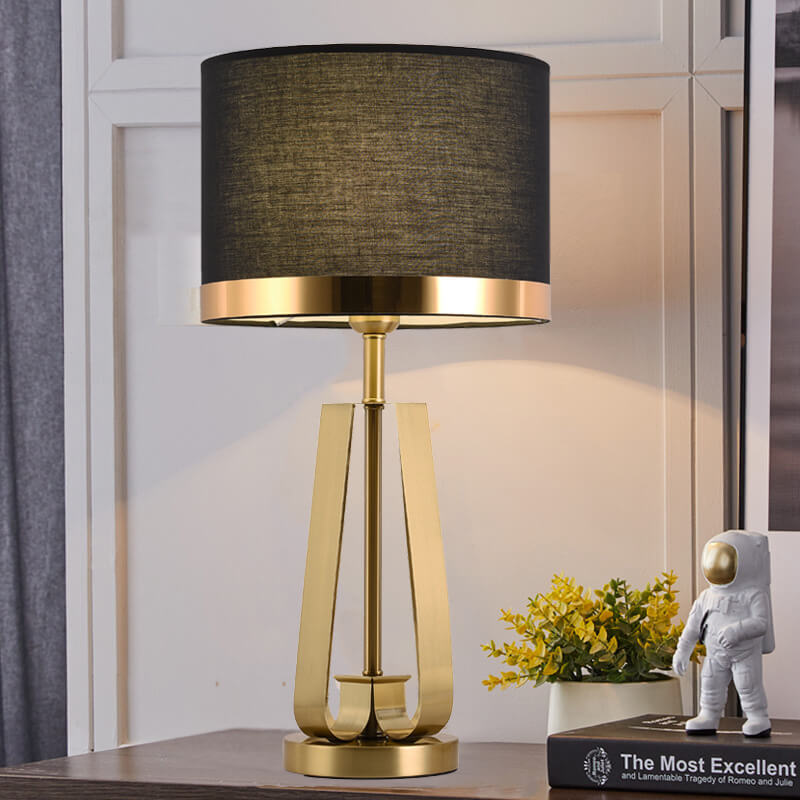 Black Fabric Gold Geometric Table Lamp