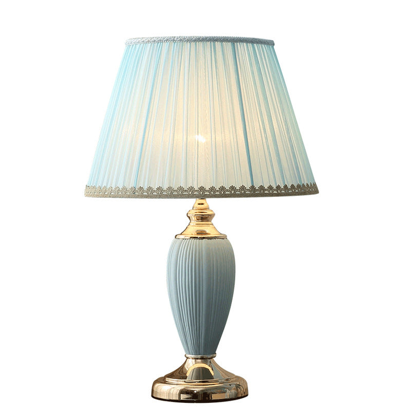 Pleated Fabric Ceramic Column Table Lamp
