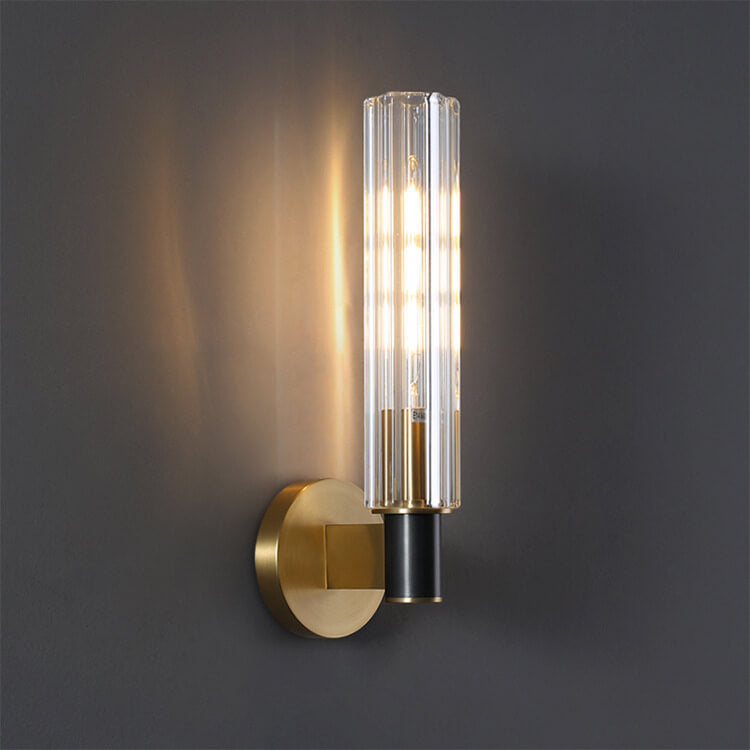 Minimal Brass Crystal Column Wall Lamp
